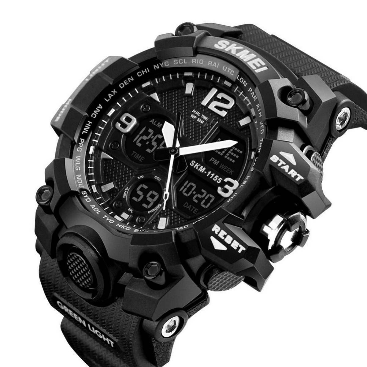 SKMEI 1155 Adult Double Time Watches Wristwatch Dual Display Digital Electronic Watch 50M Waterproof Watch 4 Color Luminous Sport Watch