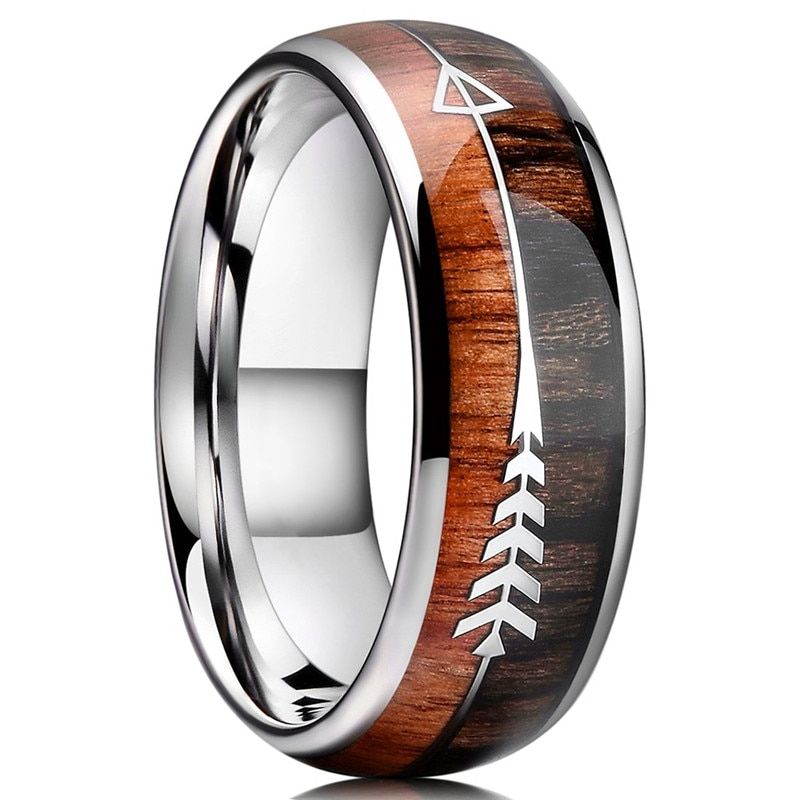 46 Style Men 8mm Tungsten Carbide Rings Black Brushed Koa Wood & Abalone Shell Inlay Meteorite Arrow Wedding Band Men's Jewelry(null)