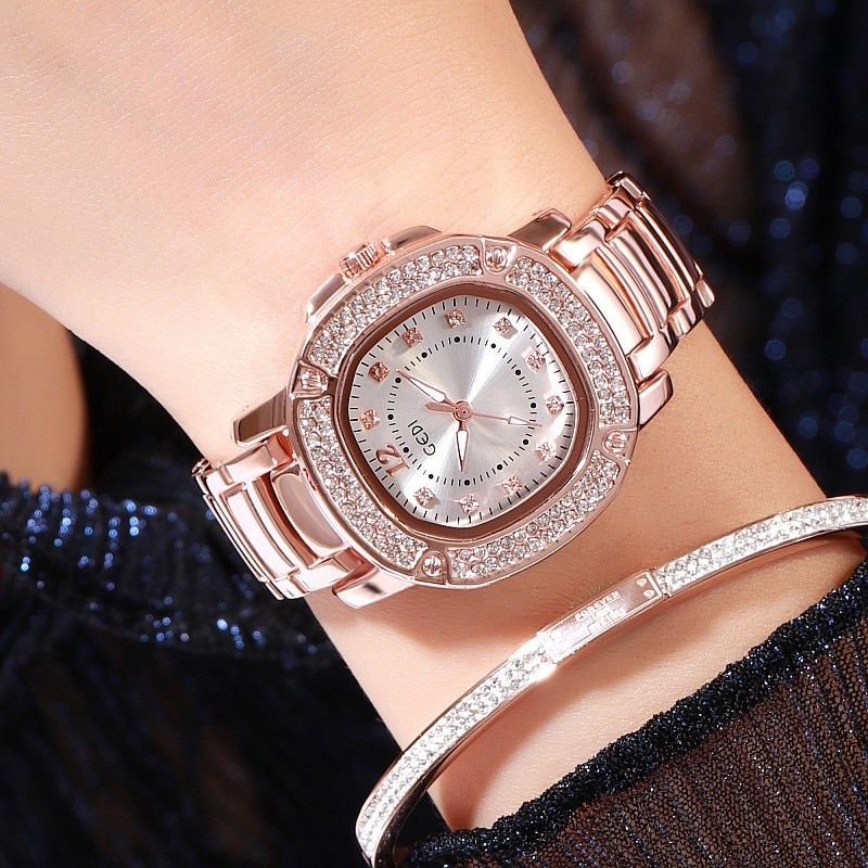 Luxury Rhinestone Bracelet Watch Women Diamond Fashion Ladies Rose Gold Dress Watch Stainless Steel Crystal Wristwatch Clock