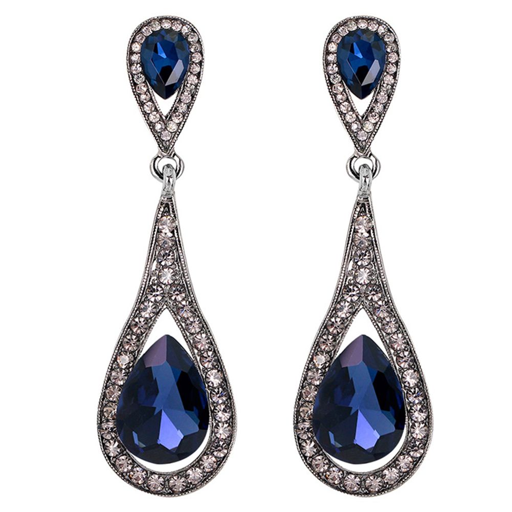 Fashion Women Waterdrop Faux Gemstone Rhinestone Pendant Stud Earrings Jewelry