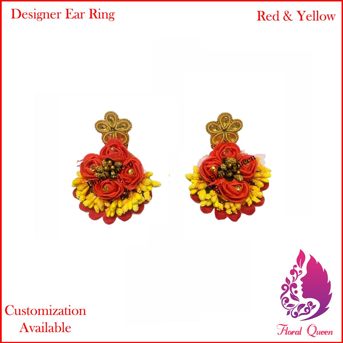 Exclusive Artificial Flower Ear Ring - Red & Yellow