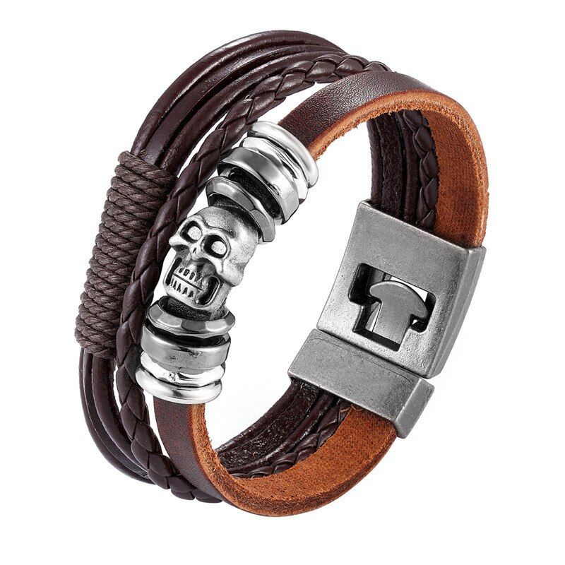 Trendy Jewelry Leather Bracelet Men Skull Braided Multilayer Anchor Bracelets Ladies Rope Chain Male Jewelry Classic Pulseira