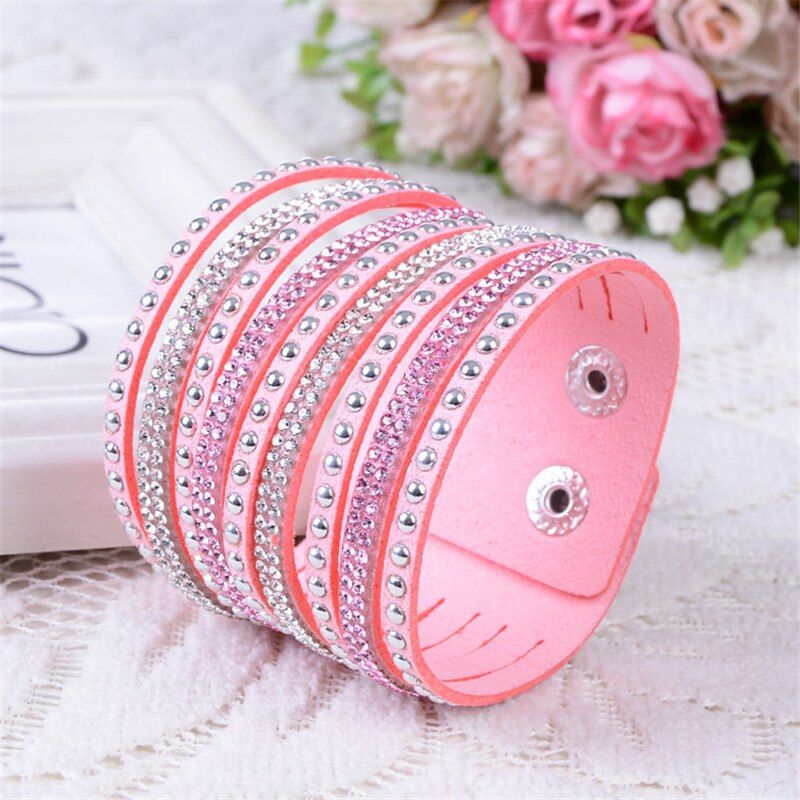 Handmade Leather Bracelets for Women Full rivet Crystal Round Wide Men Women Bracelet arrvial Gift Jewelry