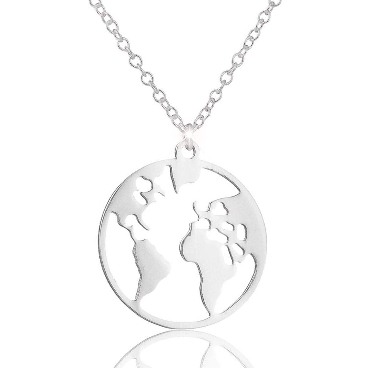 Jisensp Minimalist Jewelry Simple Round Pendant Necklace for Women Geometric Dog World Map Necklace Choker Naszyjnik Collares