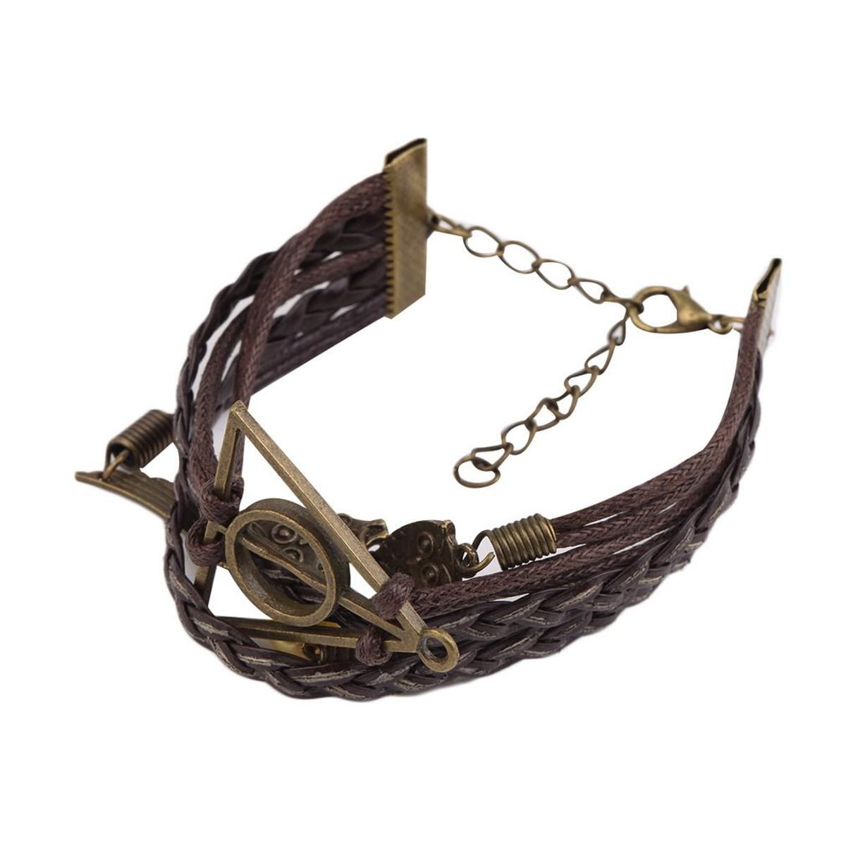 New Fashion Owl Hallows Angel Wing Leatherette Antique Charm Bracelet Gift