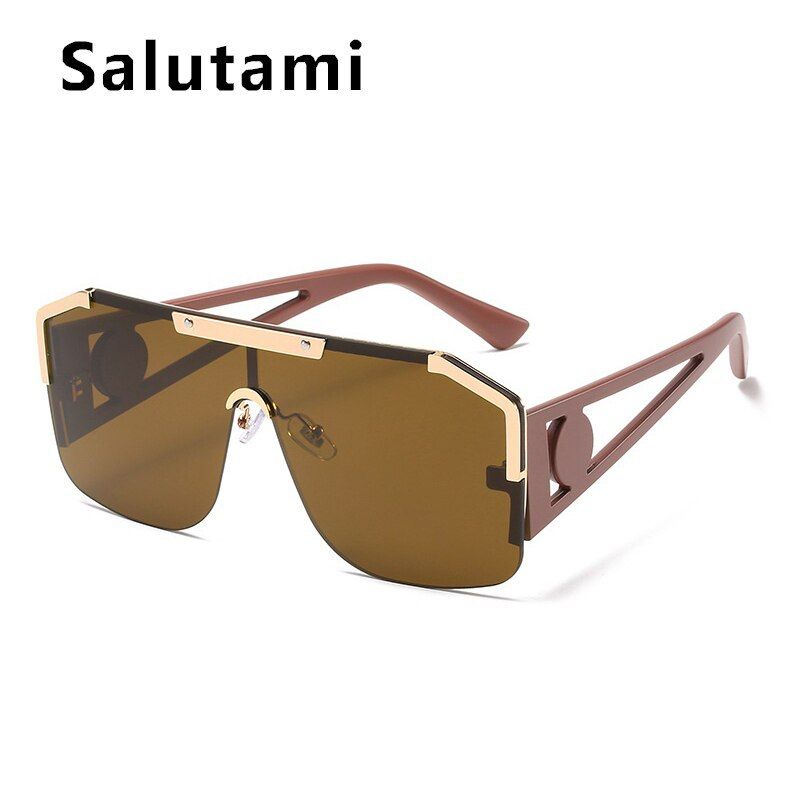 tea teaOversized One Piece Rimless Square Sunglasses For Women Luxury Brand Sun Glasses Men Retro Alloy Wide Leg Eyewear Black Silver