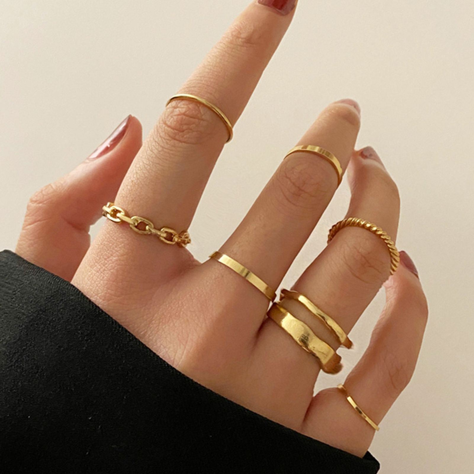 Lady Finger Ring Multi Shapes Stainless Finger Circlet Set