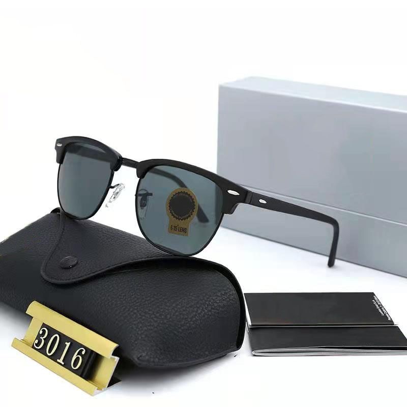 Classic Retro Sunglasses Men Women Luxury  Designer Semi-Rimless Tempered Glass Glasses UV400 Driving Mirror Oculos De Sol-BLACK-GRAY-Deluxe Package
