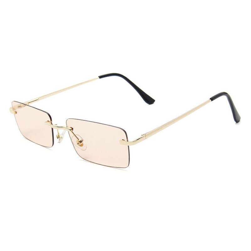 Light teaSO&EI Vintage Rectangle Rimless Sunglasses Metal Women Brand Designer Fashion Clear Ocean Lens Eyewear Sun Glasses Oculos UV400
