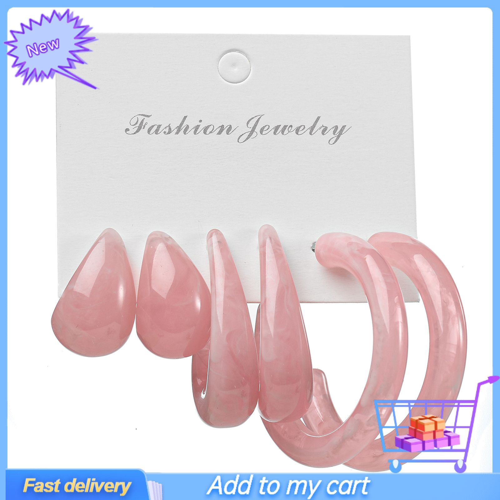 3 Pairs/Set C-Shaped Transparent Women Earrings Acrylic Piercing Stud Earrings Accessory