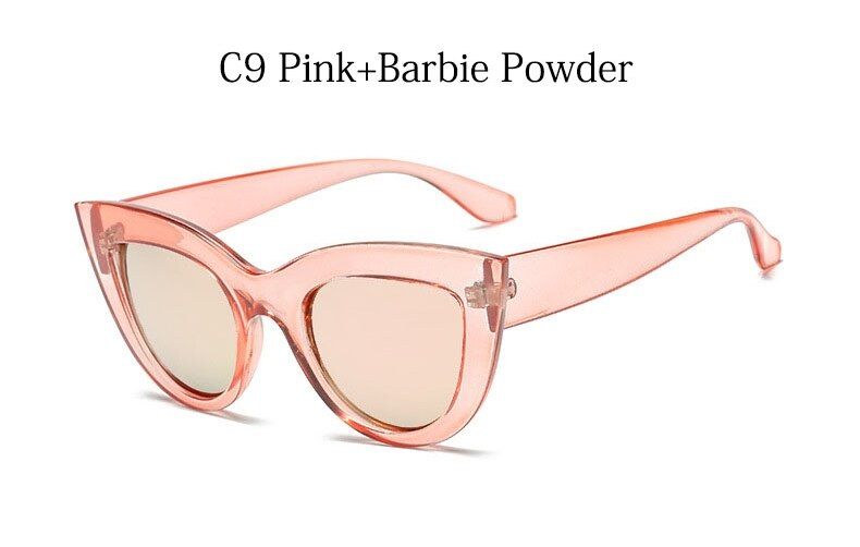 C9 Pink PinkRetro Cat Eye Sunglasses Women Brand Designer Ladies Fashion Barbie powder Mirror Lens Cateye Sun Glasses For Female UV400