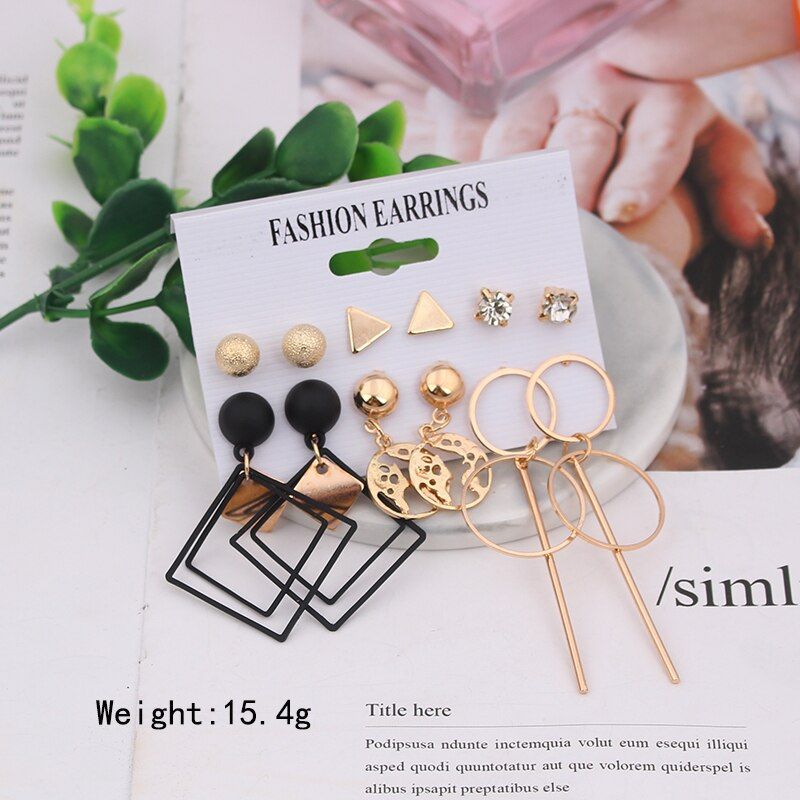2020 New 12 Pcs a Set Earring Set kolczyki Geometric Metal Earings for Women's Earrings Sets Fashion Jewelry Wholesale Cheaper