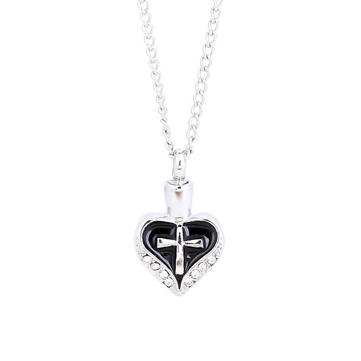 Heart Cross Rhinestone Memorial Urn Necklace Ashes Cremation Pendant Keepsake