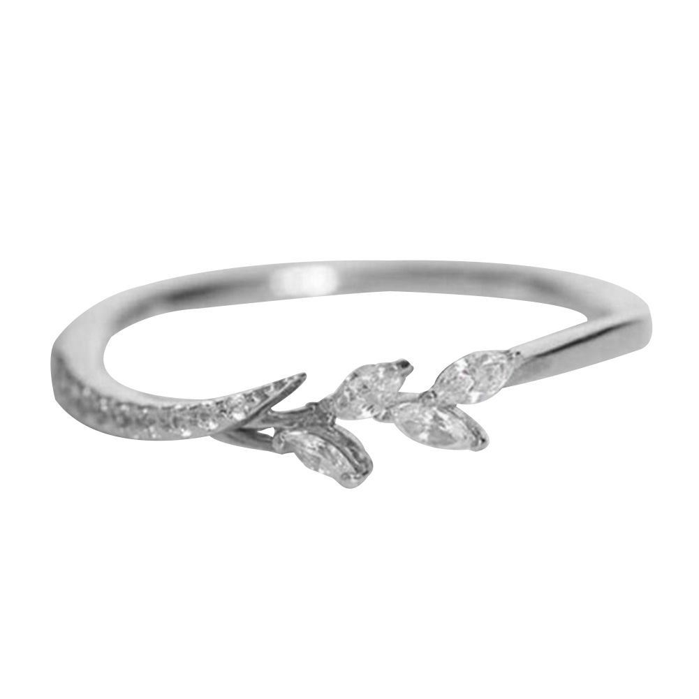 Women Fashion Leaf Shape Marquise Cut Cubic Zircon Inlaid Finger Ring Jewelry