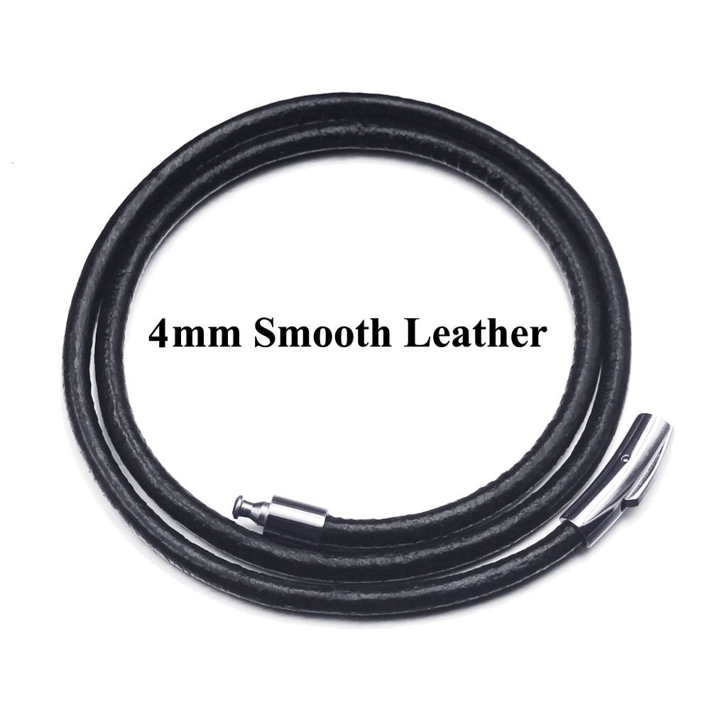 FIREBROS 2021 Stainless Steel Buckle Black  Leather Rope Cord Necklace Men Women Jewelry Gift Choker Long Chain On Neck