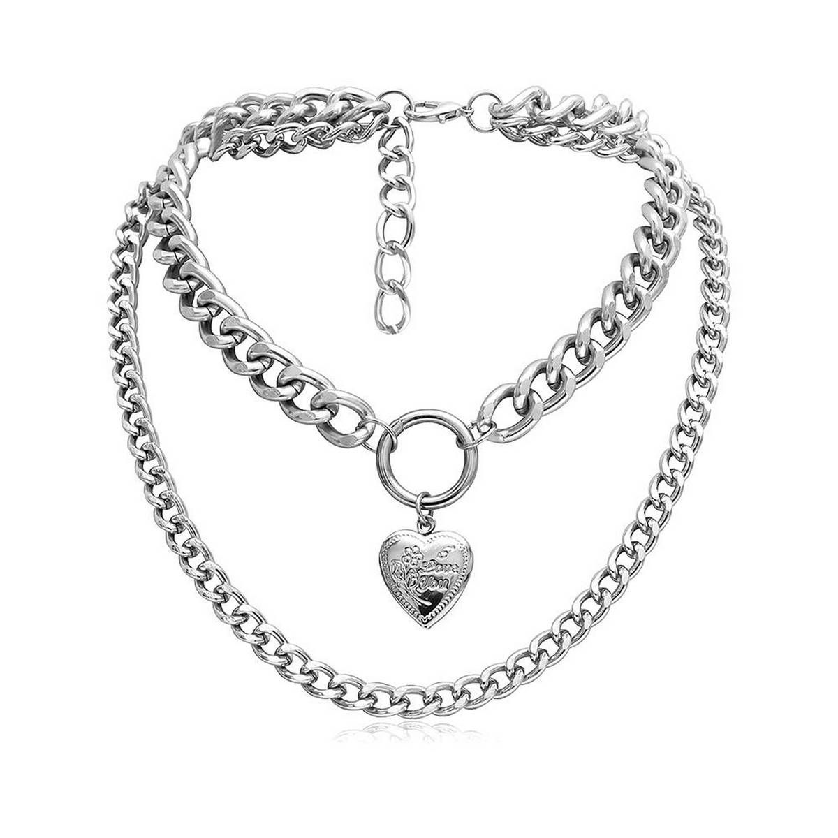Double Layer Pendant Thick Curb Chain Choker Necklace Jewelry