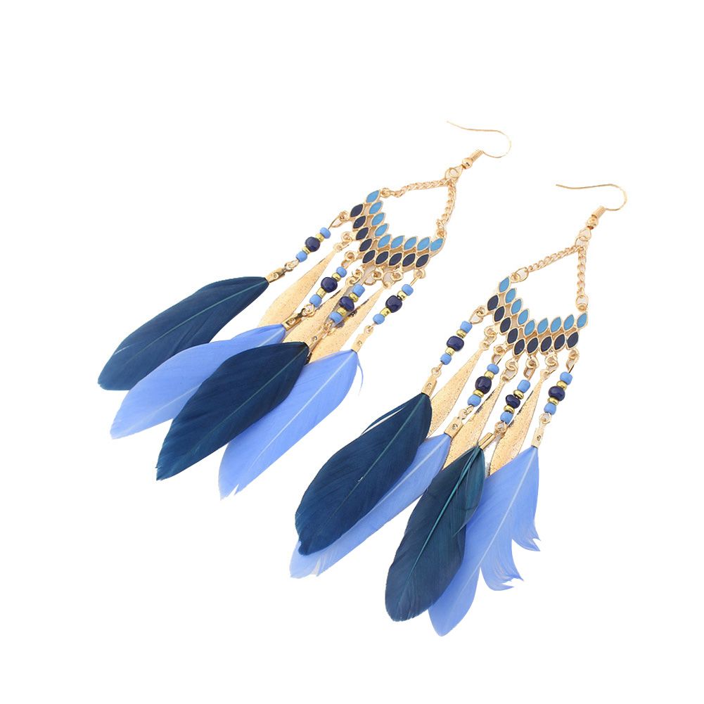 Vintage Long Dangle Feather Boho Hook Earrings Women Charming Jewelry Gift