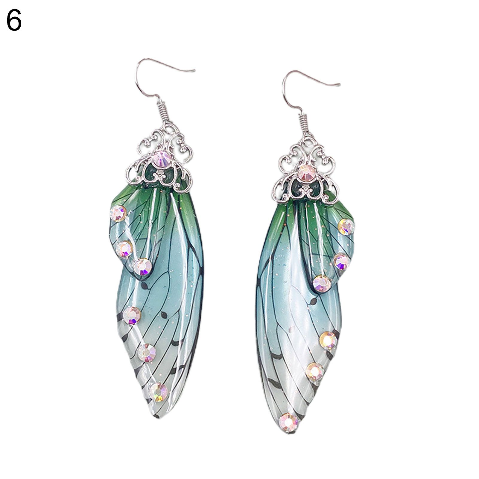 Women Fashion Earrings Butterfly Wing Gradient Color Rhinestone Ear Hook Jewelry