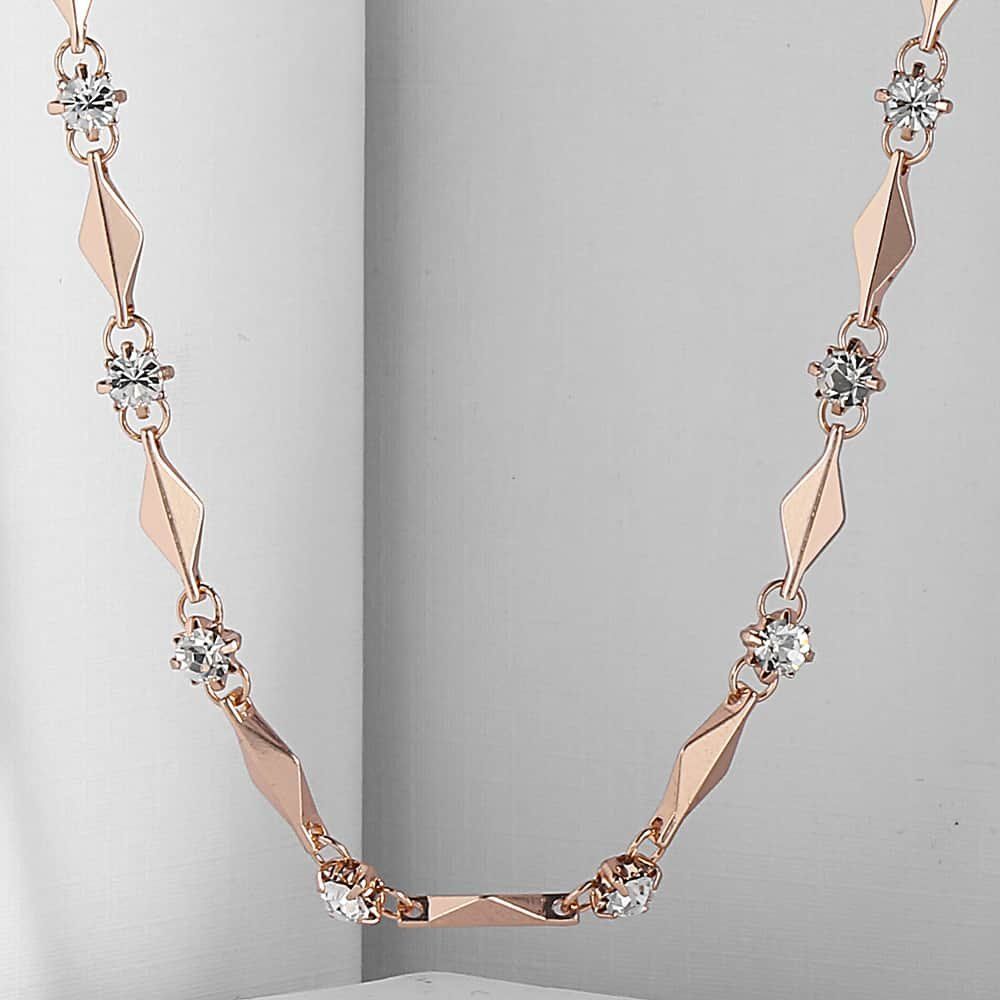 4mm Womens Chain Girls Short Rhombic Bead Rhinestones Link LT. Rose Gold Filled GF Necklace GN238