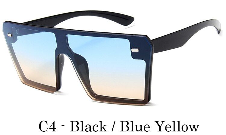 C4Fashion Oversized Sunglasses Women Red Big Frame Square Flat Top Rivet Sun Glasses Female Men Vintage Mirror Shades Eyewear