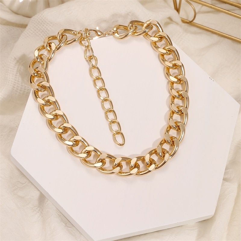 EN Punk Layered Chain Necklace Neck Chains for Women Vintage Exaggerated Gold Color Hoop Metal Necklace 2021 Clavicle Jewelry