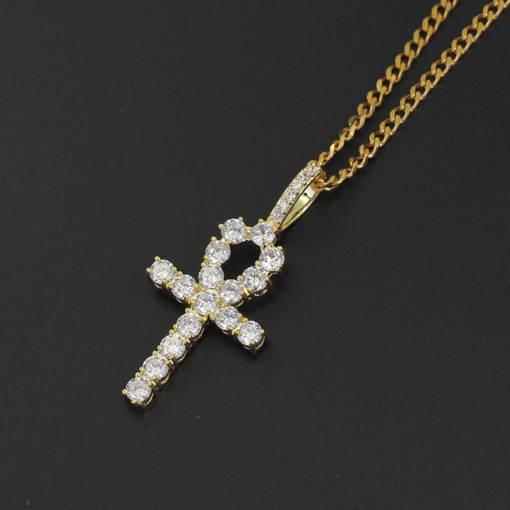 Hip Hop Anha cross Pendant Copper Setting CZ stones Necklace Jewelry for men and women CN019