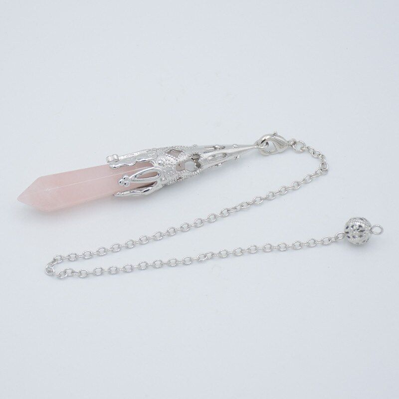 1 Pc Link Chain Natural Stone Crystal Hexagonal Column Pendulum Pendant Balancing Dowsing Wicca Charms Jewelry(null)