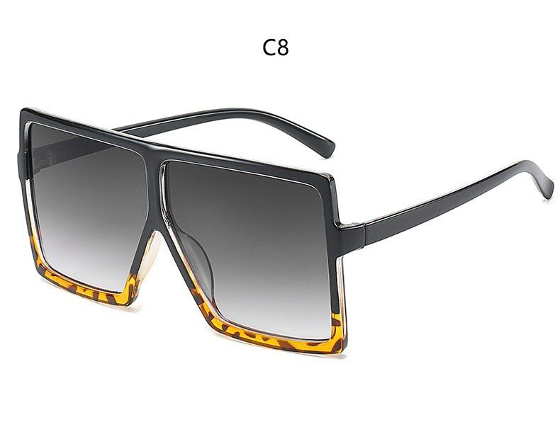black leopard grayCandy Colors Oversized Square Sunglasses Unisex Green Purple Pink Shades Vintage Hispter Streetwear Glasses For Women Men UV400