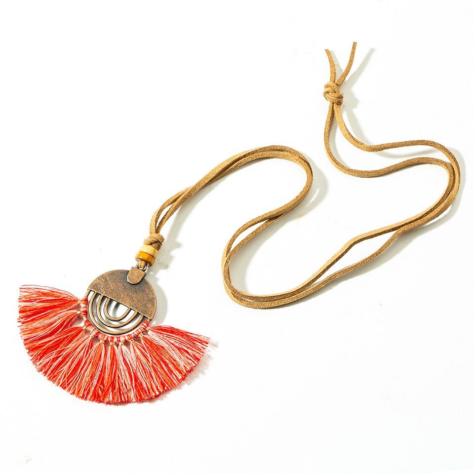 Vintage fabric tassel long sweater chain bohemian boho ethnic pendant necklace choker for women clothing jewelry accessories