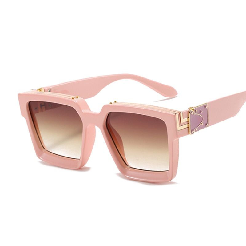 Vintage Square Sunglasses Men Women Driver Shades Male Sun Glasses Fashion Gradient Big Frame Outdoor Oculos De Sol Masculino-Pink Brown-as picture