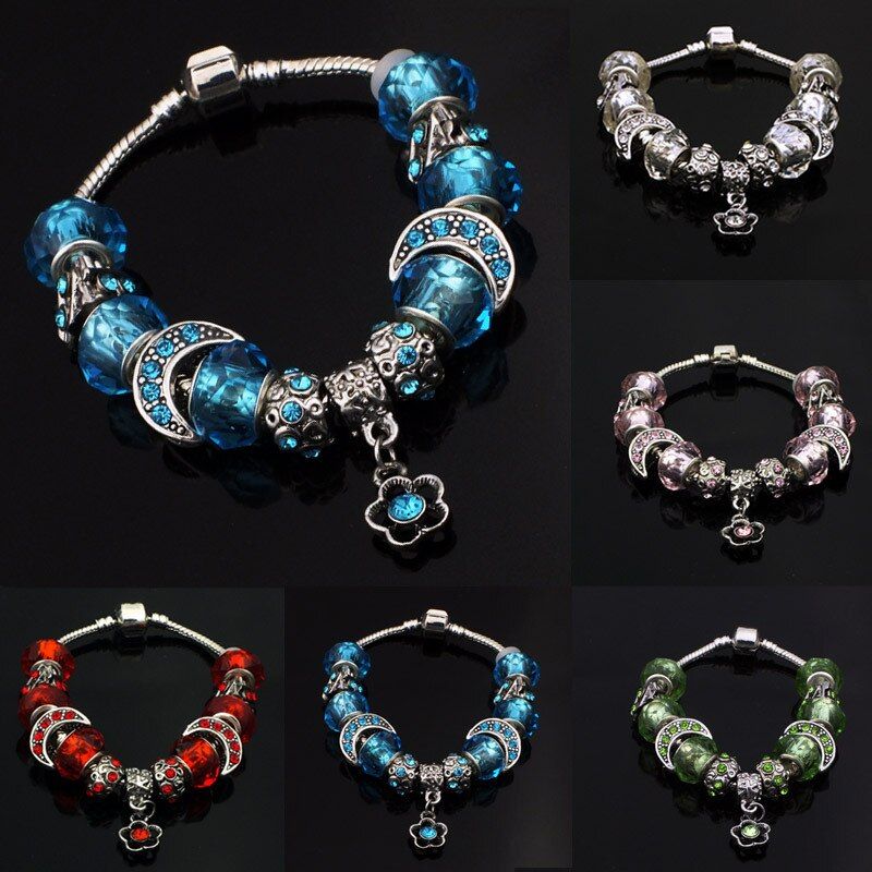 DIY Jewelry 2017 Women Making Snake Chain Bracelet Bangles Crystal Murano Glass Metal Beads Charm Friendship Bridemaid Bracelets