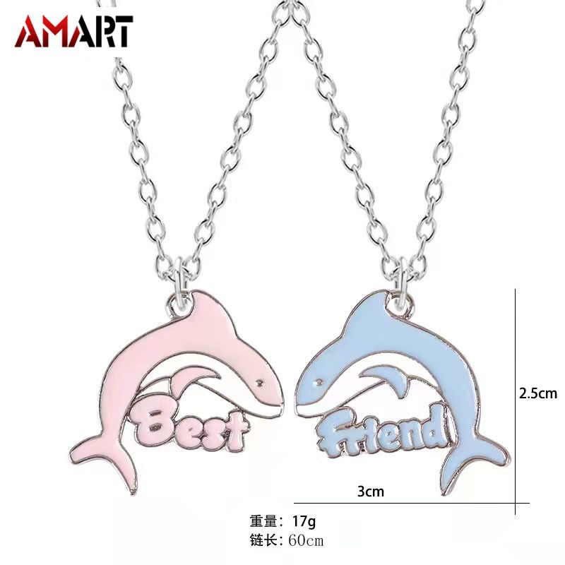 Cartoon Magnetic Couple Necklace with Dolphin Pendant Cute Innovative Mutually Attractive Friendship Necklace