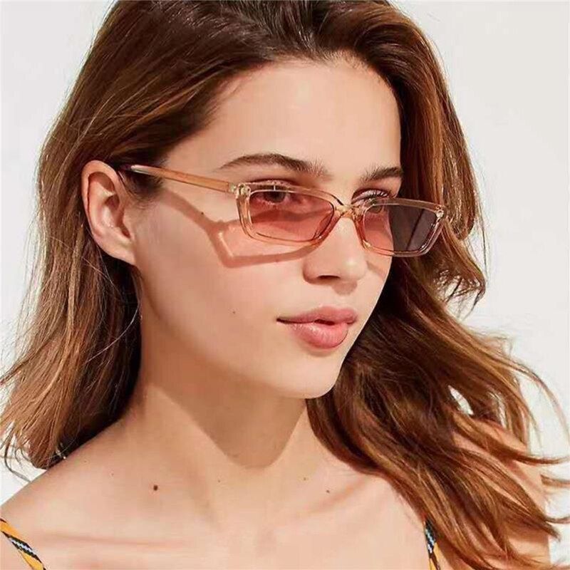 red gray2019 Small Rectangle Sunglasses Transparent Pink Tiny Narrow Frame Sun Glasses Female Vintage Men's Glasses Cute Eyewear