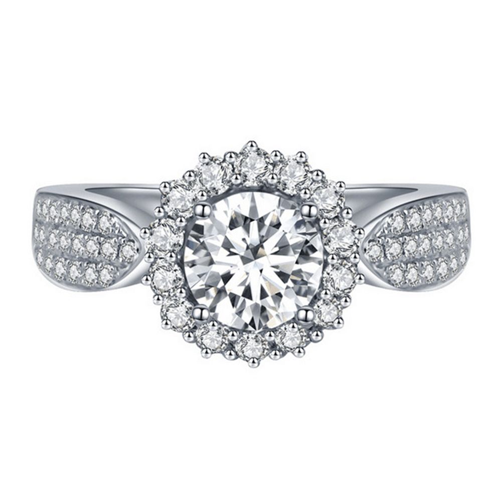 Luxury Women Round Cut Rhinestone Inlaid Finger Ring Proposal Party Jewelry Gift