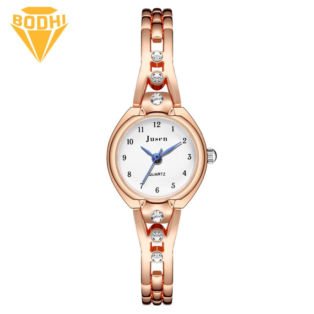 BODHI Jusen Women Rhinestone Round Dial Arabic Numerals Analog Bracelet Quartz Watch
