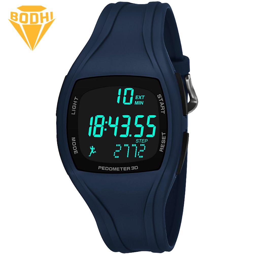 BODHI 3D Pedometer Alarm Chronograph Multifunction Men Digital Wrist Watch Waterproof