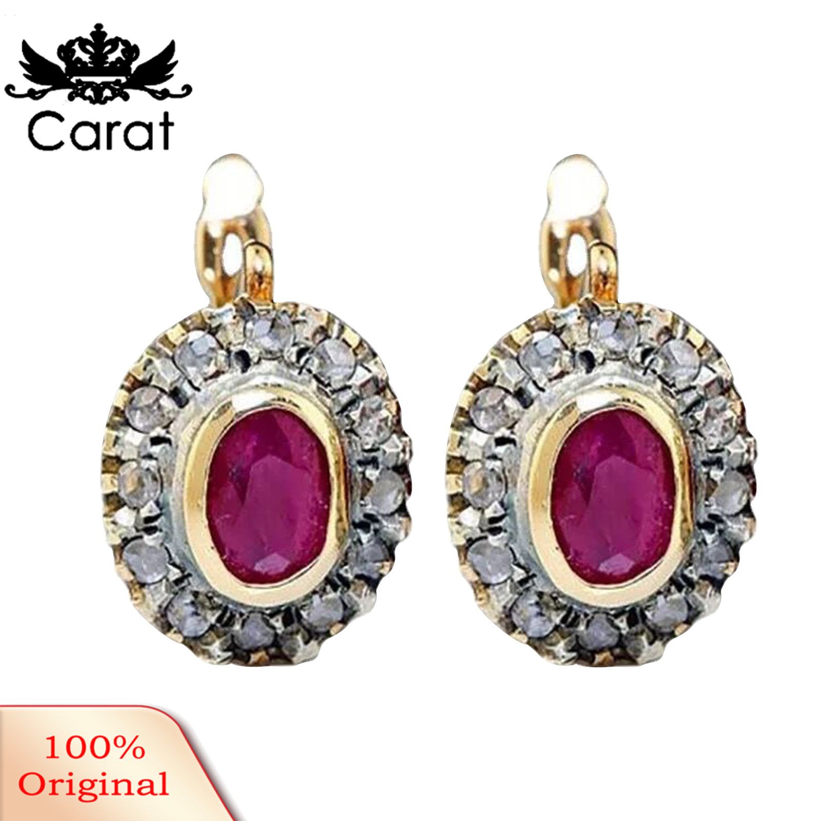 Carat 1 Pair Red Cubic Zirconia Women Earrings Oval Alloy Rhinestone Shiny Clip Earrings Wedding Jewelry