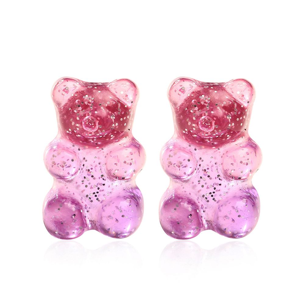 1 Pairs Of Earrings Alloy Acrylic Retro Style Colorful Bear-shape Cute Ear Studs color:op red and bottom blue