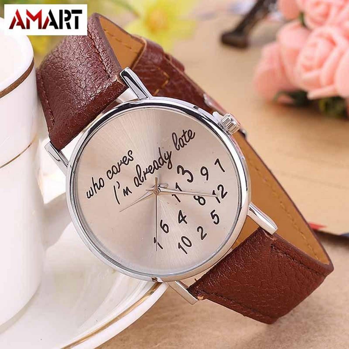New Style who cares I'm  already late Irregular Figure Women Wristwatch Fashion Watches Quartz Watch