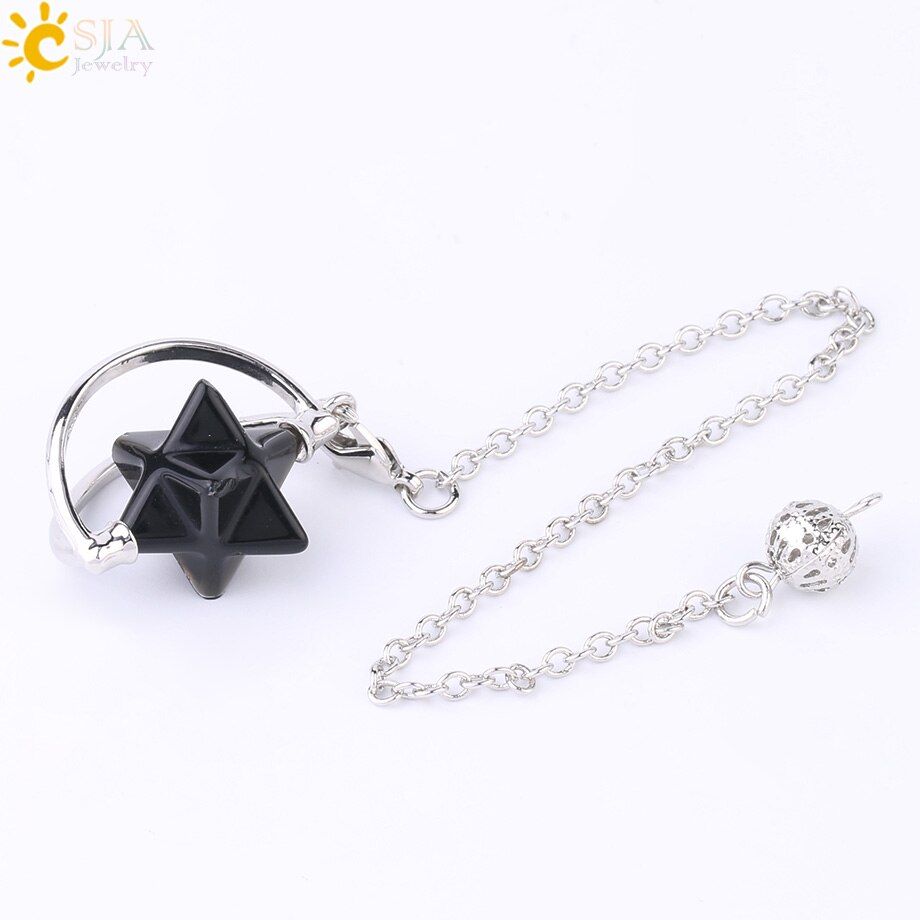 CSJA Natural Stone Merkabah Pendulums Divination Drowsing Healing Wicca Jewelry Women Men Lapis Lazuli Pink Purple Crystal F631(null)
