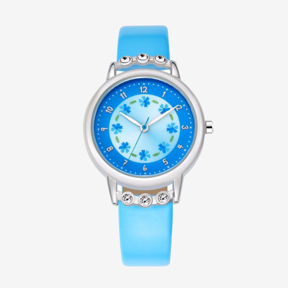 Fashion Children Kids Girls Watch Rhinestone Flower Leather Strap Wristwatch Student Cartoon Quartz Watches