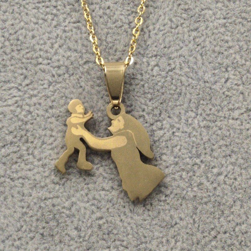 Fashion mom and daughter stainless steel pendant statement necklace silver color pregnant woman jewelry bizuteria damska gift