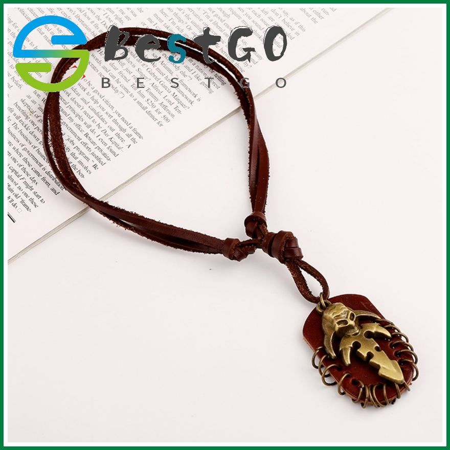 European And American Punk Jewelry Punk Retro Style Men'S Leather Necklace Skull Head Leather Necklace