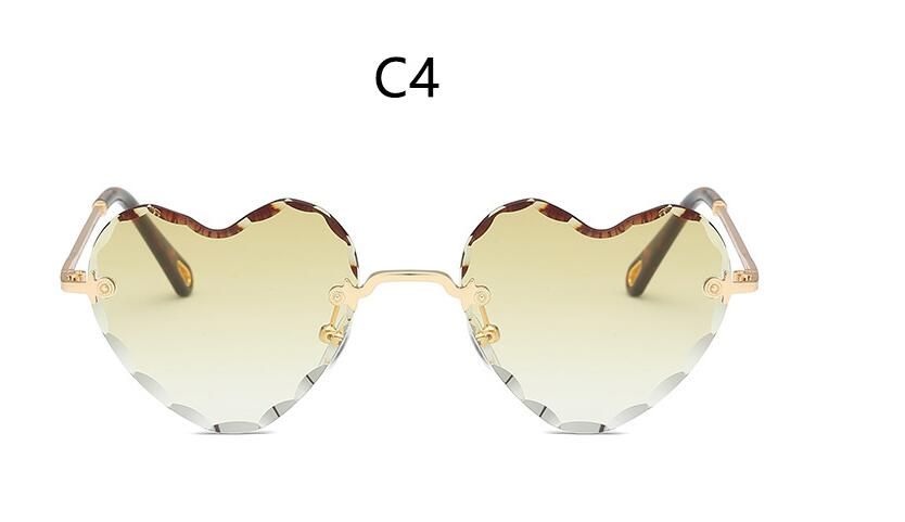 C4 gradient gold90S Heart Sunglasses Women Luxury Rimless Small Sun Glasses Brand Designer Eyewear Red Candy Gradient Lens UV400