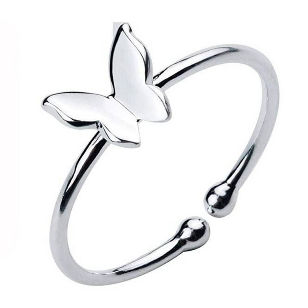 S925 Ring Sterling Silver Butterfly Ring Simple Women's Adjustable Opening Tail Ring Forest Sweet and Glossy Simple