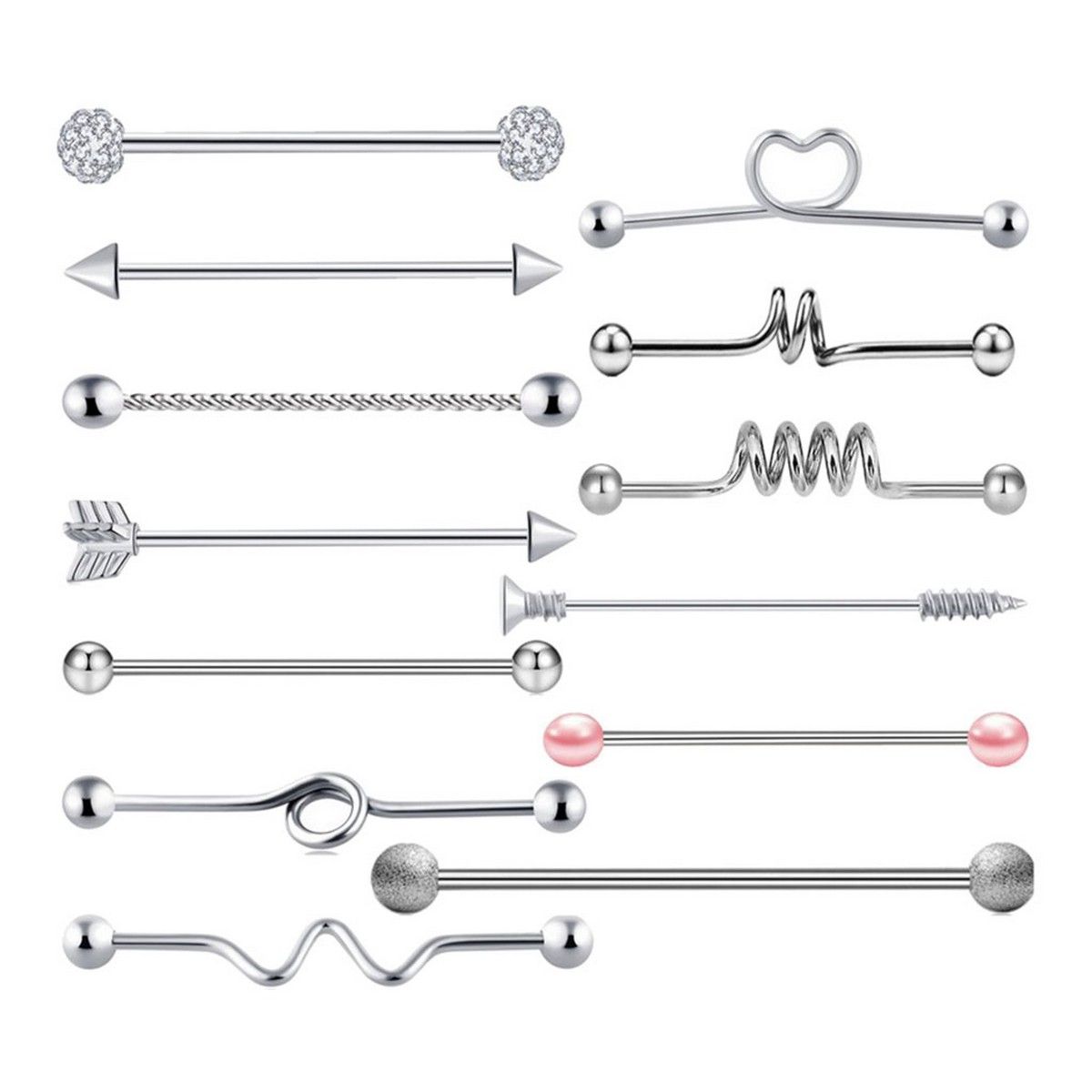 Stainless Industrial Earrings Helix Piercing Jewelry 13 Pieces