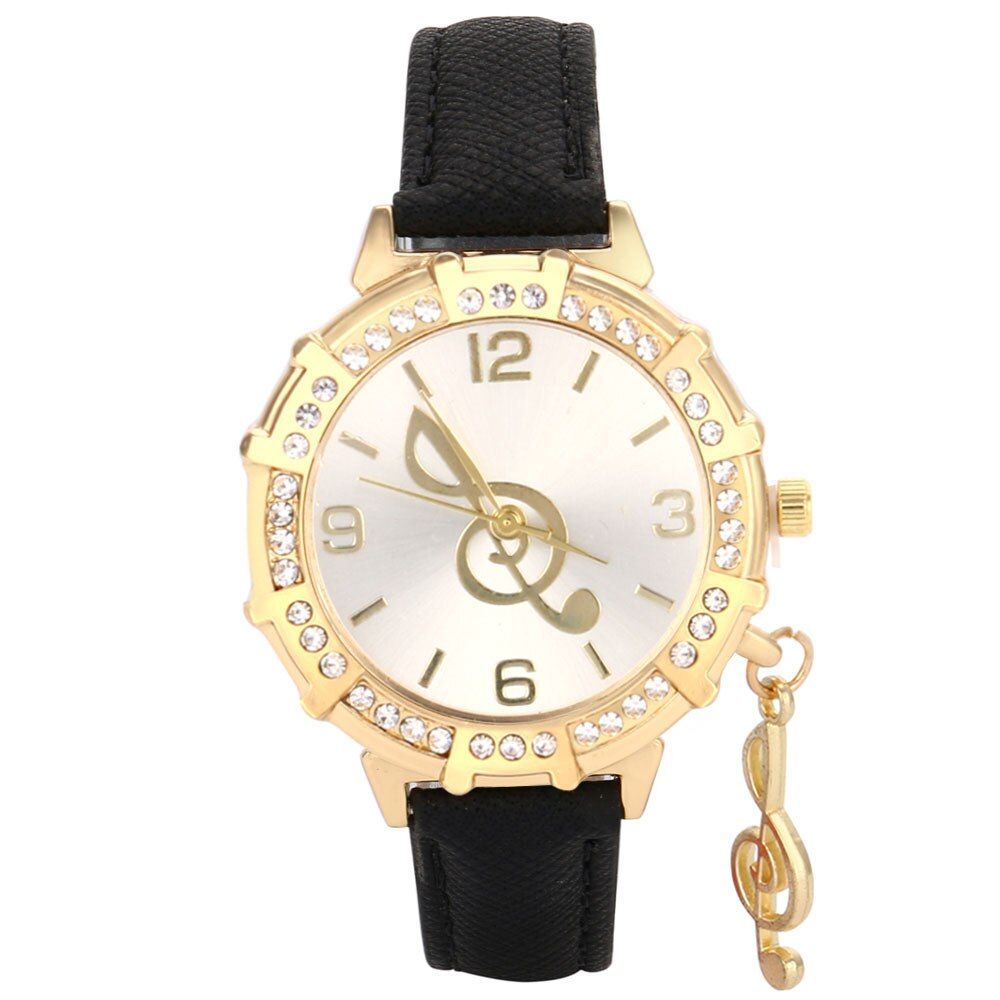 Top Fashion Diamond  Women Quartz Watch Musical Note Pendant Rhinestone Pendant Wristwatch Waterproof  Alloy Case