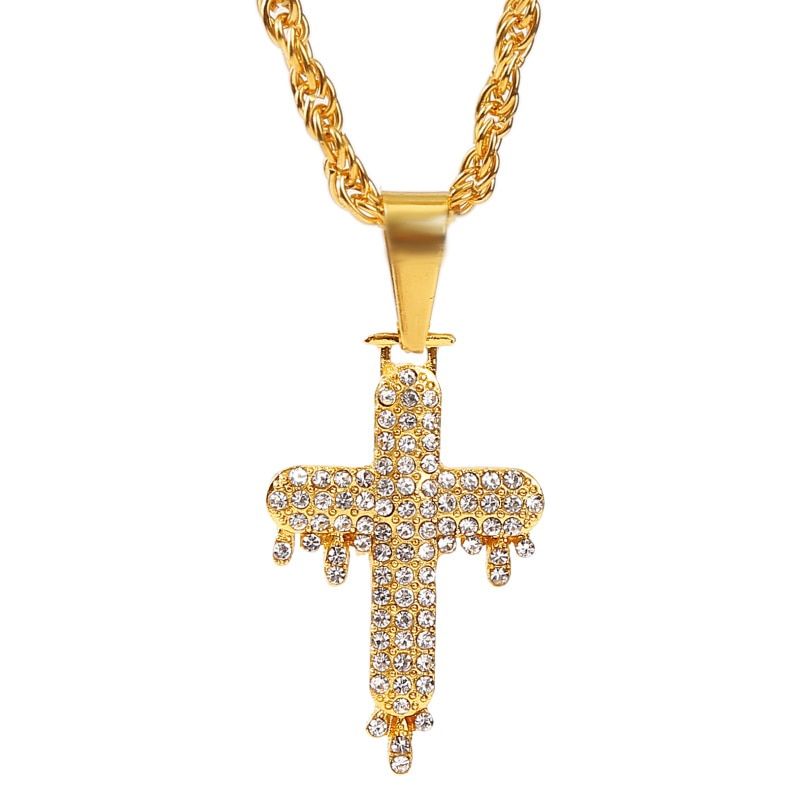 Fashion Statement Women Men Bling Rhinestone Cross Pendants Necklaces Hip Hop Jewelry Long Chain Gold Silver Color Big Necklace