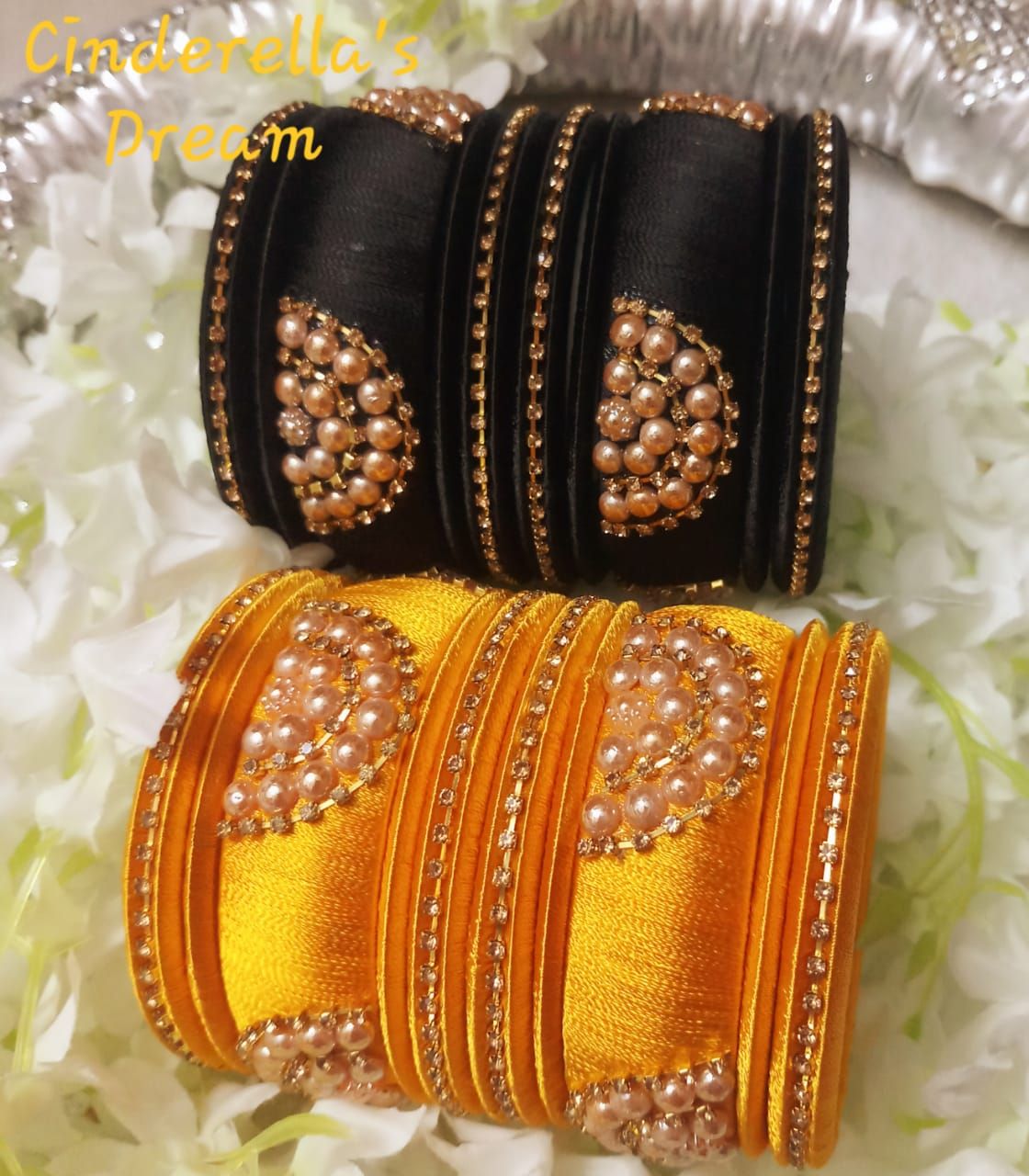 2 set Indian Kundun Work Churi-Yellow & Black Size -26/28