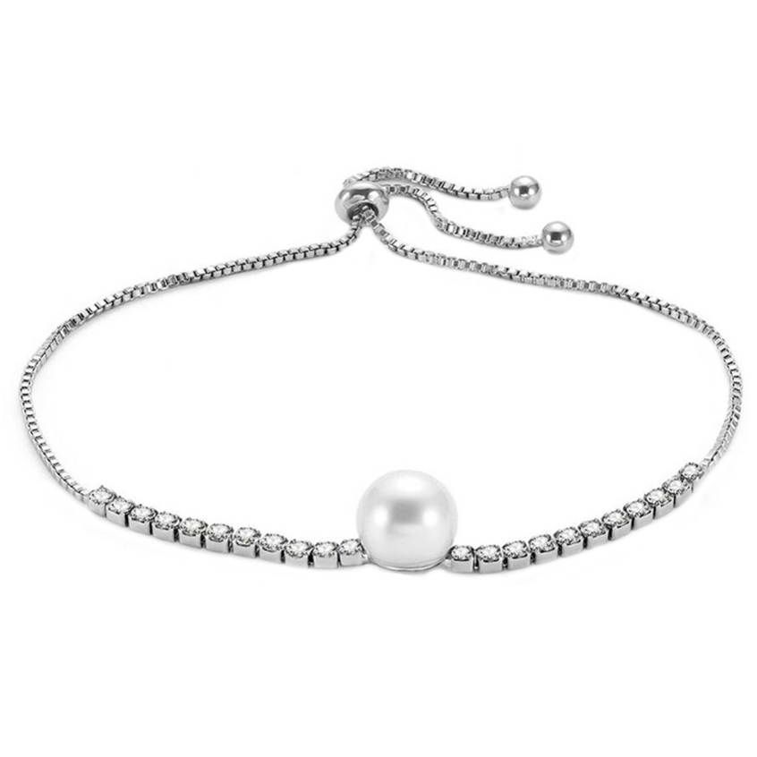 Fashion Charming Adjustable Women plicity Pearl Handmade Zircon Bracelet Bangle Jewelry ft
